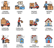 Iconos que representan servicios de mudanza y guías prácticas