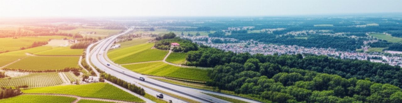 Hyperrealistic aerial view seamlessly connecting Italian and Luxembourgish landscapes, with moving trucks symbolizing the connection.